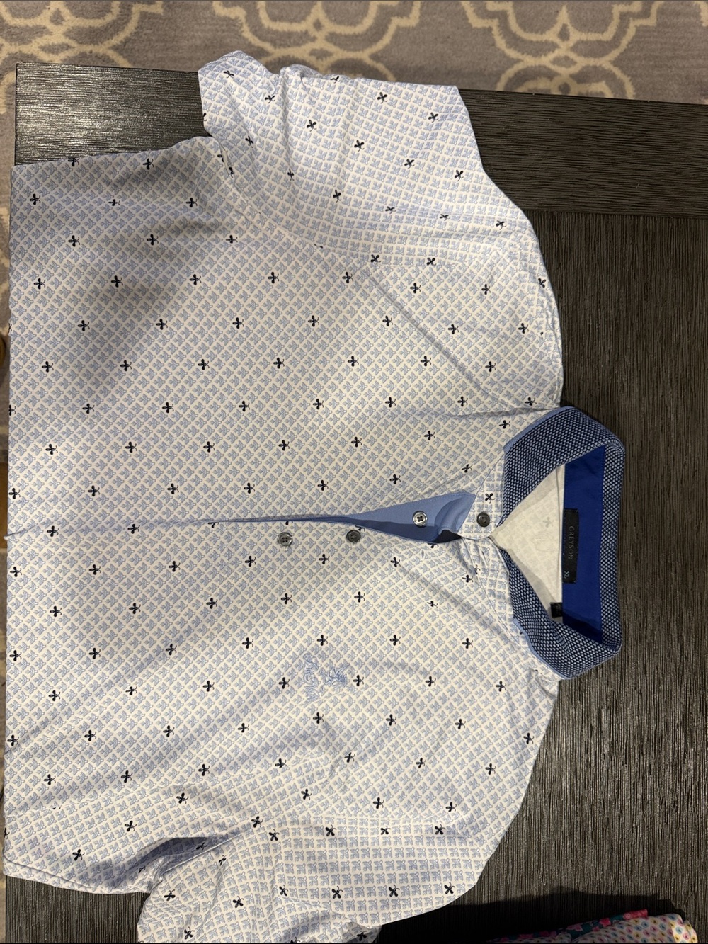 Greyson Light Blue Printed Button-Up Shirt with Navy Accents